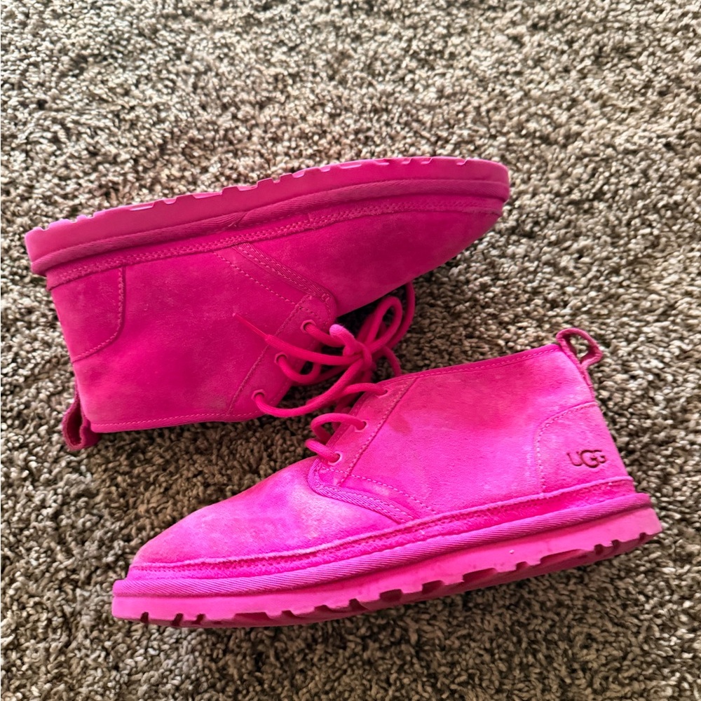 UGG Kids Bright Pink Suede Lace-Up Ankle Boots